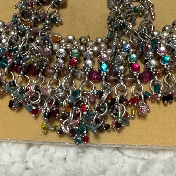 Indian Costume Jewelry 2 Necklaces | Multicolor Rhinestones | Silver & Gold Tone - Picture 6 of 7